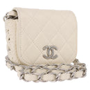 CHANEL Matelasse Chain Shoulder Bag Lamb Skin White Silver CC Auth 185770SAM-1