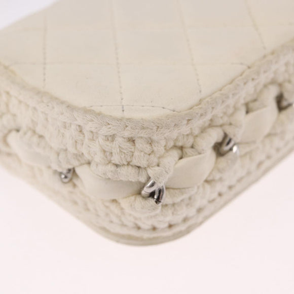 CHANEL Matelasse Chain Shoulder Bag Lamb Skin White Silver CC Auth 185770SAM