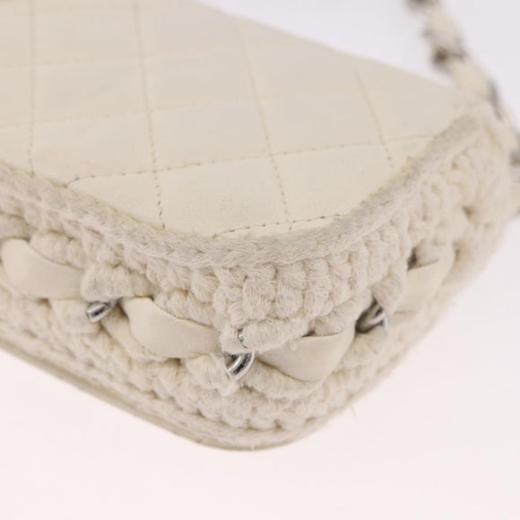 CHANEL Matelasse Chain Shoulder Bag Lamb Skin White Silver CC Auth 185770SAM