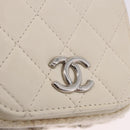 CHANEL Matelasse Chain Shoulder Bag Lamb Skin White Silver CC Auth 185770SAM-15