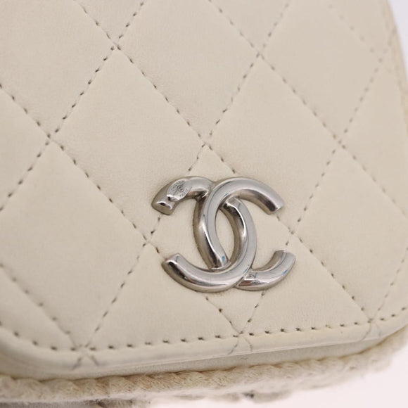 CHANEL Matelasse Chain Shoulder Bag Lamb Skin White Silver CC Auth 185770SAM