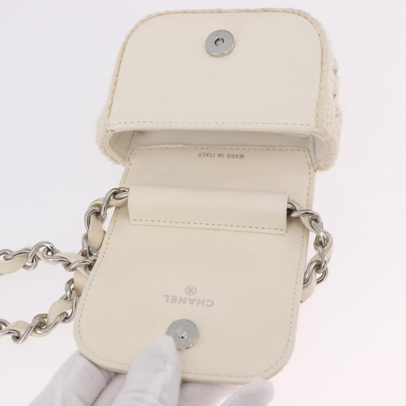 CHANEL Matelasse Chain Shoulder Bag Lamb Skin White Silver CC Auth 185770SAM