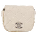 CHANEL Matelasse Chain Shoulder Bag Lamb Skin White Silver CC Auth 185770SAM-2