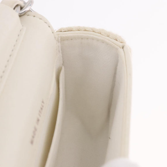 CHANEL Matelasse Chain Shoulder Bag Lamb Skin White Silver CC Auth 185770SAM