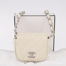 CHANEL Matelasse Chain Shoulder Bag Lamb Skin White Silver CC Auth 185770SAM-25