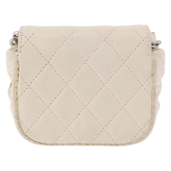CHANEL Matelasse Chain Shoulder Bag Lamb Skin White Silver CC Auth 185770SAM