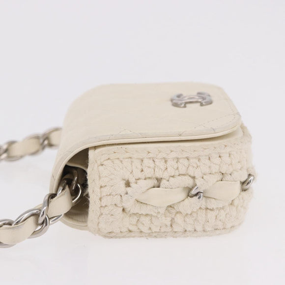 CHANEL Matelasse Chain Shoulder Bag Lamb Skin White Silver CC Auth 185770SAM