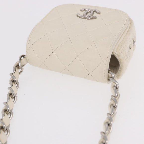 CHANEL Matelasse Chain Shoulder Bag Lamb Skin White Silver CC Auth 185770SAM