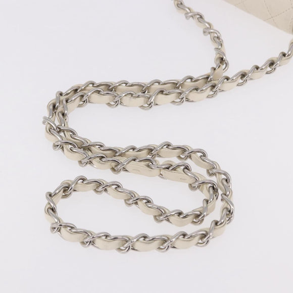 CHANEL Matelasse Chain Shoulder Bag Lamb Skin White Silver CC Auth 185770SAM