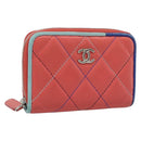 CHANEL Matelasse Coin Purse Lamb Skin Pink Silver CC Auth 185777A-1