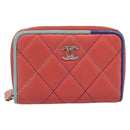 CHANEL Matelasse Coin Purse Lamb Skin Pink Silver CC Auth 185777A-13