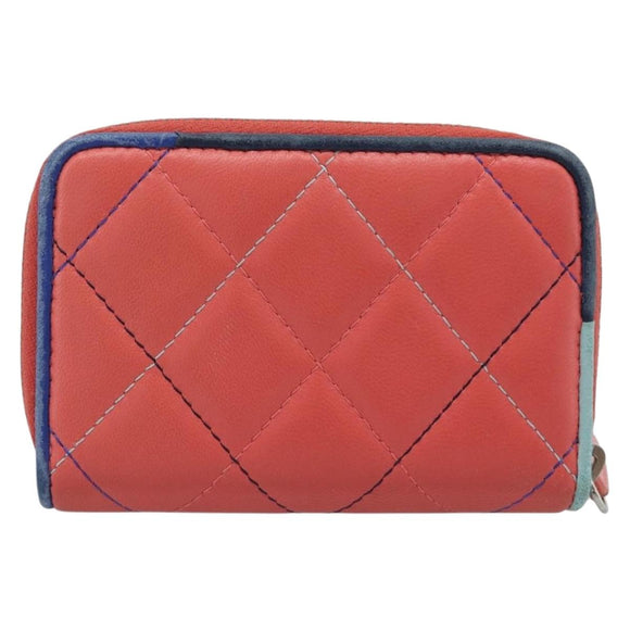 CHANEL Matelasse Coin Purse Lamb Skin Pink Silver CC Auth 185777A