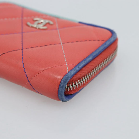 CHANEL Matelasse Coin Purse Lamb Skin Pink Silver CC Auth 185777A