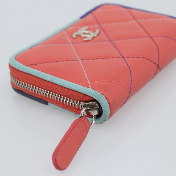 CHANEL Matelasse Coin Purse Lamb Skin Pink Silver CC Auth 185777A