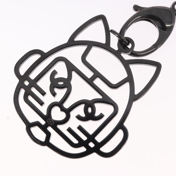 CHANEL Cat Robot Necklace metal Black CC Auth 185784M