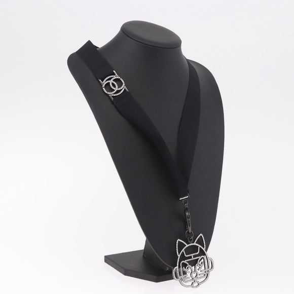 CHANEL Cat Robot Necklace metal Black CC Auth 185784M