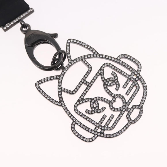 CHANEL Cat Robot Necklace metal Black CC Auth 185784M