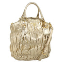PRADA Hand Bag Leather 2way Gold Tone Gold Auth 185803V-1