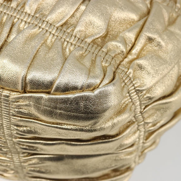 PRADA Hand Bag Leather 2way Gold Tone Gold Auth 185803V