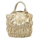 PRADA Hand Bag Leather 2way Gold Tone Gold Auth 185803V-13