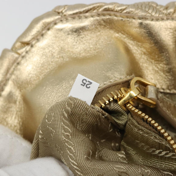 PRADA Hand Bag Leather 2way Gold Tone Gold Auth 185803V