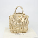 PRADA Hand Bag Leather 2way Gold Tone Gold Auth 185803V-12