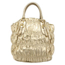 PRADA Hand Bag Leather 2way Gold Tone Gold Auth 185803V-2