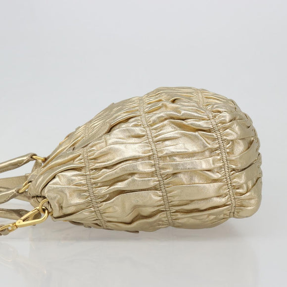 PRADA Hand Bag Leather 2way Gold Tone Gold Auth 185803V
