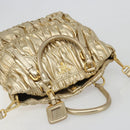 PRADA Hand Bag Leather 2way Gold Tone Gold Auth 185803V-6