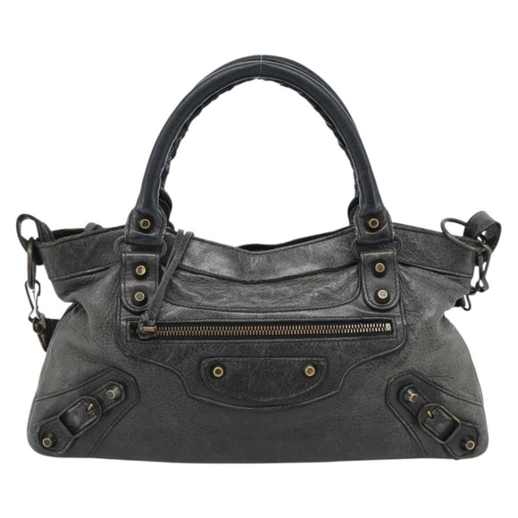 BALENCIAGA The First Hand Bag Leather 2way Gray 103208 Auth 185804A