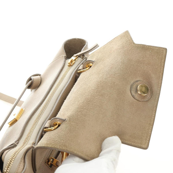 CELINE Belt Bag Micro Hand Bag Leather 2way Beige Gold Auth 185805M