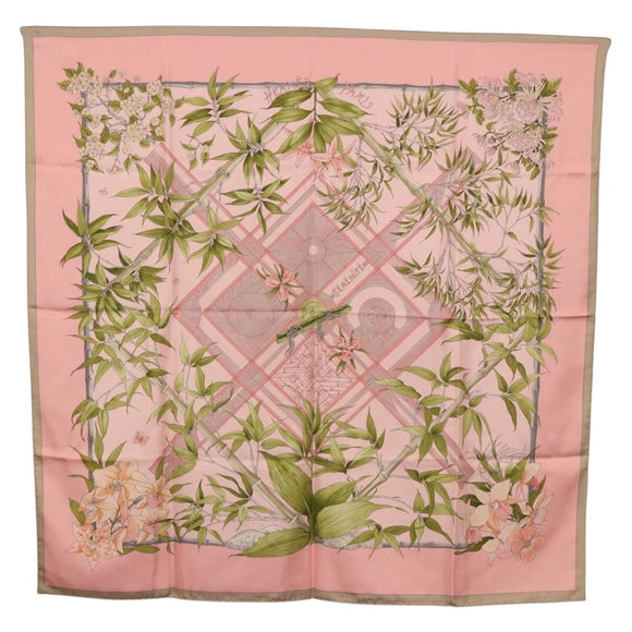 HERMES Carre 90 Scarf ""SERENITE"" Silk Pink Auth 185810