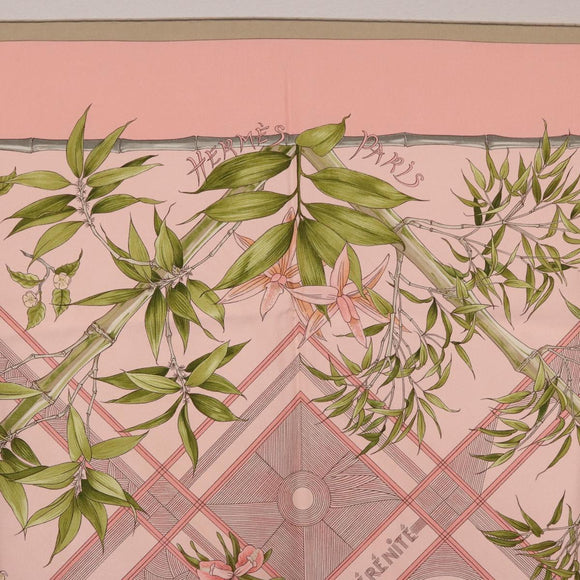 HERMES Carre 90 Scarf ""SERENITE"" Silk Pink Auth 185810