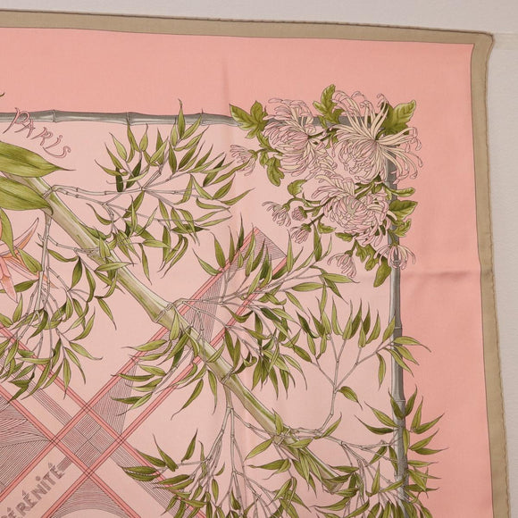 HERMES Carre 90 Scarf ""SERENITE"" Silk Pink Auth 185810