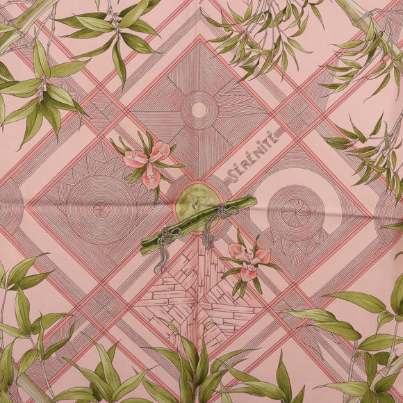 HERMES Carre 90 Scarf ""SERENITE"" Silk Pink Auth 185810