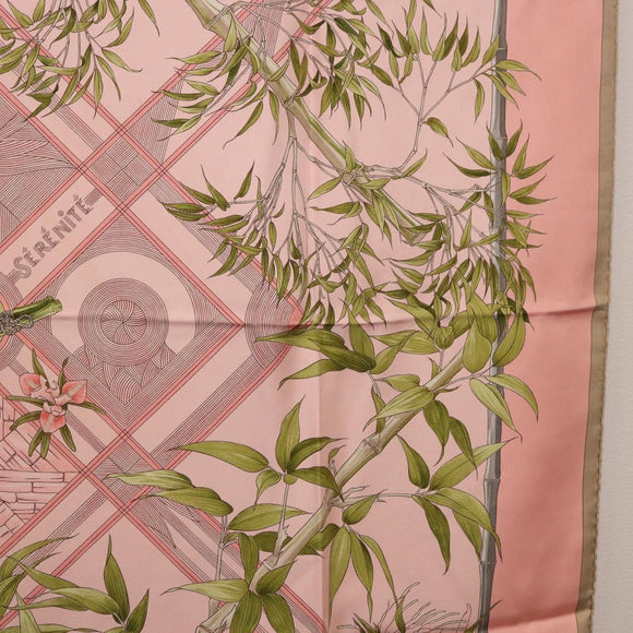 HERMES Carre 90 Scarf ""SERENITE"" Silk Pink Auth 185810