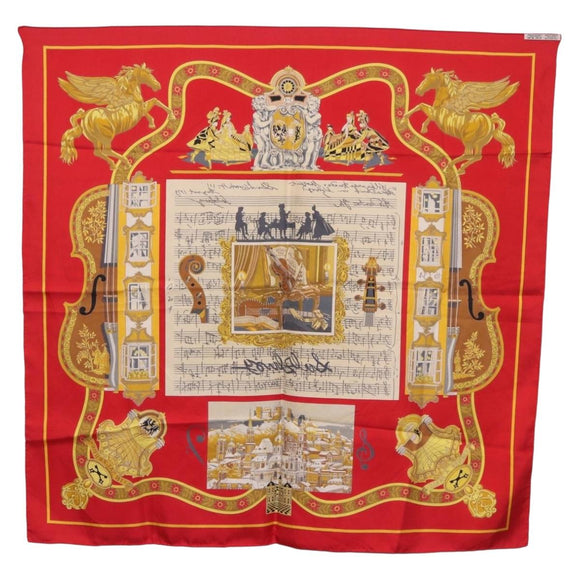 HERMES Carre 90 Scarf ""IN SALZBURG"" Silk Red Auth 185811