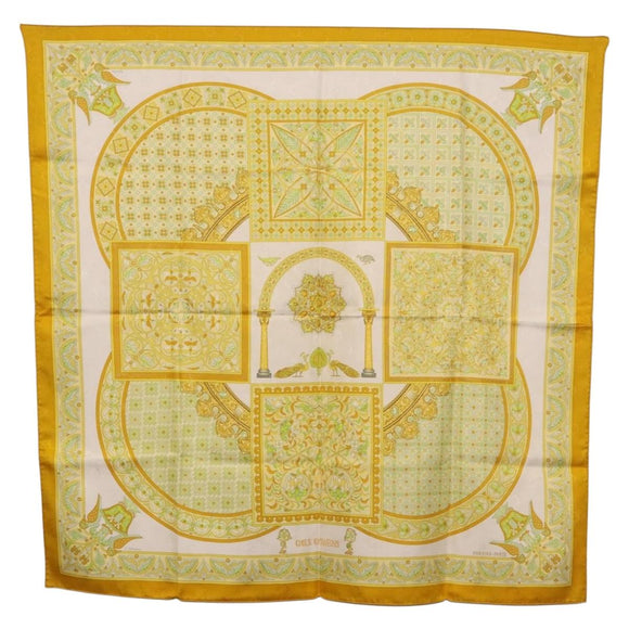 HERMES Carre 90 Scarf ""CIELS BYZANTINS"" Silk Yellow Auth 185812