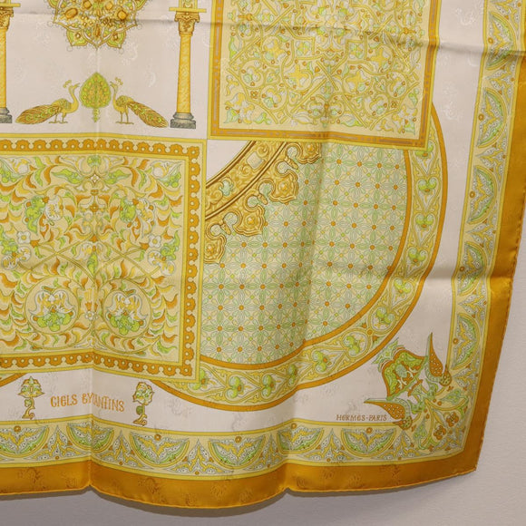 HERMES Carre 90 Scarf ""CIELS BYZANTINS"" Silk Yellow Auth 185812