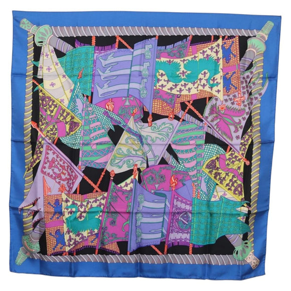 HERMES Carre 90 Scarf ""Etendards et Bonnieres"" Silk Purple Auth 185813M