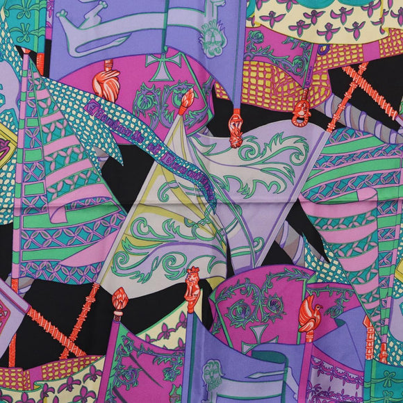 HERMES Carre 90 Scarf ""Etendards et Bonnieres"" Silk Purple Auth 185813M