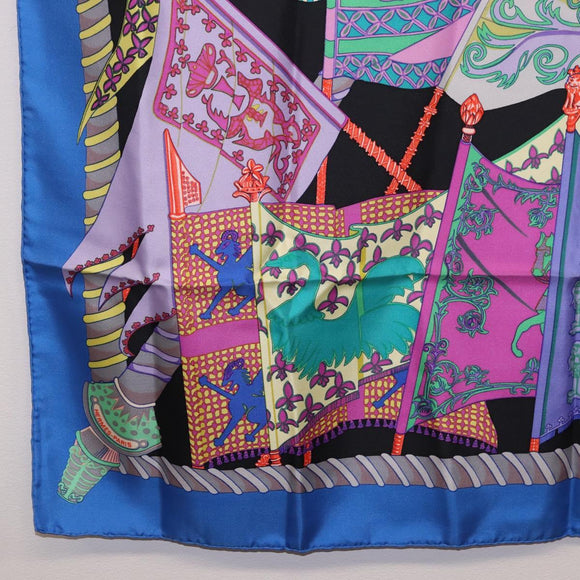 HERMES Carre 90 Scarf ""Etendards et Bonnieres"" Silk Purple Auth 185813M
