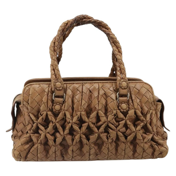BOTTEGA VENETA INTRECCIATO Hand Bag Leather Brown Silver Auth 185815A