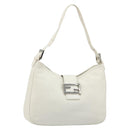 FENDI Mamma Baguette Shoulder Bag Leather White Silver Auth 185820M-1