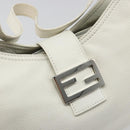 FENDI Mamma Baguette Shoulder Bag Leather White Silver Auth 185820M-15