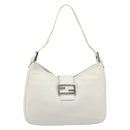 FENDI Mamma Baguette Shoulder Bag Leather White Silver Auth 185820M-2