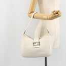 FENDI Mamma Baguette Shoulder Bag Leather White Silver Auth 185820M-25