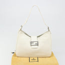 FENDI Mamma Baguette Shoulder Bag Leather White Silver Auth 185820M-26