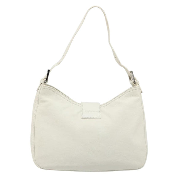 FENDI Mamma Baguette Shoulder Bag Leather White Silver Auth 185820M