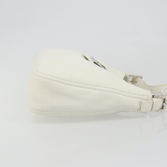 FENDI Mamma Baguette Shoulder Bag Leather White Silver Auth 185820M
